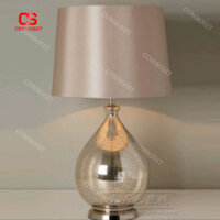 Đèn Bàn Thủy Tinh Màu Cognac Chao Vải, Đèn Để Bàn Lọ Hoa Bắc Âu Decor Phòng Ngủ, Phòng Khách