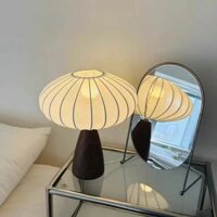 Đèn bàn trang trí phòng khách, đèn bàn lụa decor phòng ngủ hình nụ thân gỗ phong cách Japandi mã W1009