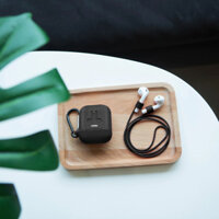 Đen - Bao case silicon cho Apple Airpods 1  2 hiệu Rock Carying Case Đính kèm dây nối chống mất - Hàng nhập khẩu