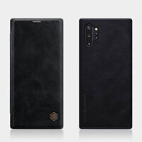 Đen - Bao da Leather cho Samsung Galaxy Note 10 Plus 6.8 inch hiệu Nillkin có ngăn đựng thẻ, bề mặt da cao cấp mềm mịn  - Hàng chính hãng