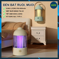 Đèn Bắt Ruồi, Muỗi Để Bàn H2K Thông Minh Diệt Côn Trùng Bằng Tia UV 3000V Với Dung Lượng Pin 4000mAh Sử Dụng Sạc Type-C