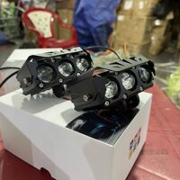 Đèn bi cầu trợ sáng 3 mắt LED cho xe máy xe oto pha trắng cốt vàng.Dùng chung điện 12v 24v