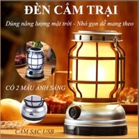 Đèn cắm trại, dã ngoại ánh sáng ngọn lửa + ánh sáng trắng, Đèn bão măng xông sạc tích điện, NL mặt trời