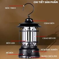 Đèn Cắm Trại Led Măng Xông Bão ngoài trời dùng pin sạc tích điện có USB 5W màu ngẫu nhiên