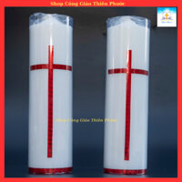 Đèn cầy , nến đá công giáo thánh giá đỏ 25cm - trang trí bàn thờ , dùng trong lễ cưới , sinh hoạt gia đình