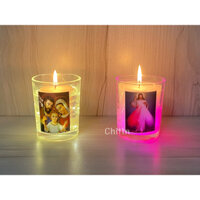 Đèn cầy thắp sáng đổi màu - Nến sáp ly thủy tinh phát sáng hình công giáo