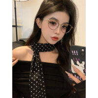 Đen Chấm Bi Lụa Khăn Buộc Cổ Cao Cấp Cảm Giác Ruy Băng Cổ Đồ Trang Trí Streamer Khăn Phù Hợp Với Phong Cách Hàn Quốc Dải Dài Nữ 2