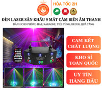 Đèn chiếu LASER 9 Mắt vũ trường cảm biến âm thanh, Đèn LED sân khấu cao cấp dành cho phòng hát, Karaoke, Tiệc cưới, Bar