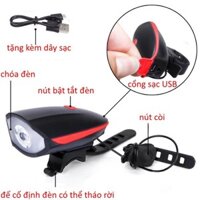 Đèn Chiếu Sáng Trước Xe Đạp 3 Chế Độ, Có Còi 140dB, Cổng Sạc USB, Chống Nước