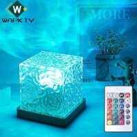 Đèn chiếu sóng đại dương WAPKTY, Đèn ngủ xoay năng động Aurora, có thể sạc lại USB với điều khiển từ xa Đèn pha lê ngọn lửa có thể điều chỉnh độ sáng