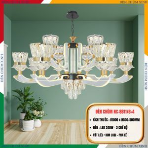 Đèn chùm chao thủy tinh cao cấp decor phòng khách, khách sạn 8811/8+4