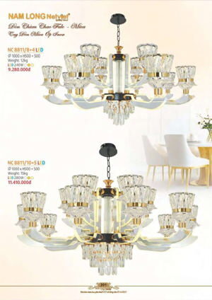 Đèn chùm chao thủy tinh cao cấp decor phòng khách, khách sạn 8811/8+4