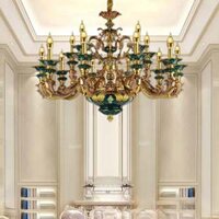 Đèn chùm Châu Âu 15 tay chóa gốm xanh CN618/15