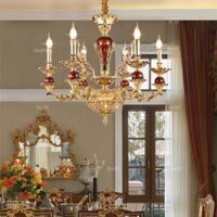 Đèn chùm Châu Âu chao đá đỏ 6 tay nến C-2081/6