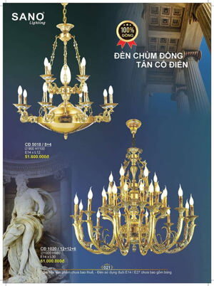 Đèn chùm đồng CĐ 1020/12+12+6