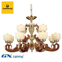 Đèn chùm đồng màu nâu chao sứ trắng 2 tầng thả phòng khách 12 tay CNQT-105
