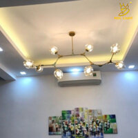 Đèn chùm hiện đại phòng khách chao thủy tinh thân hợp kim mạ đui đèn E27 cao cấp MDL87
