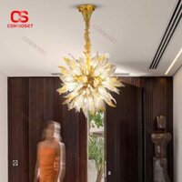 Đèn Chùm Hoa Cúc Vàng Thuỷ Tinh Lộng Lẫy, Trang Trí Phòng Khách Hiện Đại Quý Tộc