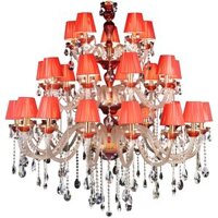 Đèn chùm HQ9046 – Ấm áp và lộng lẫy với chao vải đỏ & pha lê nhiều tầng