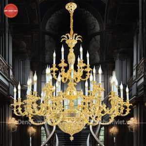 Đèn chùm nến thông tầng màu vàng 24K CNQT-193