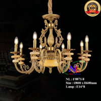 Đèn chùm quý tộc - Đèn trang trí cổ điển - Đèn chùm đồng cao cấp F8871-8 lắp đại sảnh khách sạn, phòng khách, nhà hàng