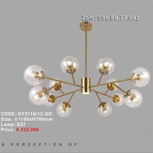 Đèn chùm thả hiện đại thân vàng 12 quả cầu DY3116/12