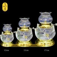 ĐÈN DẦU 09 - MẪU HOA SEN THỦY TINH TRẮNG - 3 KÍCH THƯỚC VÀ DẦU THẮP ĐÈN CÁT TƯỜNG MÃ LAI