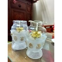 Đèn dầu - Cặp đèn dầu trắng hoa lưu ly size to - PT88
