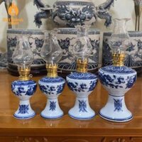 Đèn Dầu Gốm Sứ Bát Tràng Men Lam, Men Trắng, Đèn Dầu Thắp Ban Thờ, Đèn Dầu Châm Hương