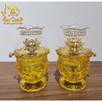 Đèn Dầu Hoa Sen - Đèn Thờ Cúng Pha Lê Hoa Sen - DD2501 - Màu Vàng