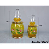 Đèn dầu hoa sen thủy tinh vàng - vật phẩm phong thủy