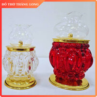 Đèn Dầu Lưu Ly Màu Vàng Hình Sen Chất Liệu Thủy Tinh Cao Cấp Đặt Bàn Thờ Gia Tiên, Ban Thần Tài ( Đèn 054 )