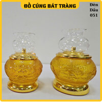 Đèn Dầu Lưu Ly Màu Vàng Hình Sen Chất Liệu Thủy Tinh Cao Cấp Đặt Bàn Thờ Gia Tiên, Ban Thần Tài ( Đèn 051)