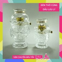 Đèn dầu thờ cúng Phật pha lê đốt dầu lưu ly dầu hỏa chuôi vàng - Nhiều cỡ