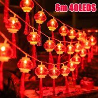 Đèn dây đèn lồng màu đỏ 6M 40 đèn LED chạy bằng pin Đèn dây cho lễ hội mùa xuân năm mới