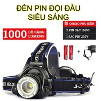 Đèn đeo đầu sạc siêu sáng có zoom dùng 2 pin 18650. Bộ (gồm đèn+2pin+sạc+hộp)