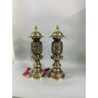 Đèn điện thờ bằng đồng màu giả cổ 48cm. Đèn thờ bằng đồng.
