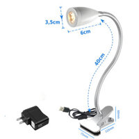 Đèn đọc sách kẹp bàn đầu giường Led Rọi 3W - 220V, Tích hợp đèn ngủ, Đèn soi tranh trang trí - T003