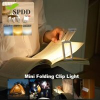 Đèn đọc sách SPDD, Đèn đọc sách kẹp có thể sạc lại có thể gập lại, Đèn ngủ ABS Mini 3 độ sáng tiện lợi ngoài trời