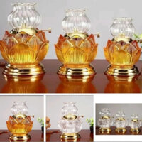 Đèn Đốt Dầu Thờ Cúng Pha Lê Cánh Sen Chân Đồng