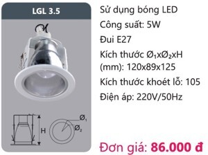 Đèn downlight âm trần Duhal LGL3.5