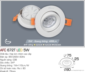 Đèn downlight led 1 chế độ  AFC 672T 5W