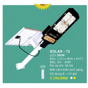 Đèn đường năng lượng mặt trời 200W Euroco SOLAR-72