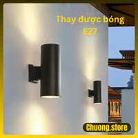 Đèn gắn tường trụ tròn, đèn chày ngoại thất, đèn hiên nhà, đèn ban công, đui E27 thay bóng, vỏ nhôm chống nước