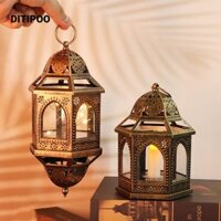 Đèn gió LED DITIPOO, Đèn lồng LED rỗng cổ điển bằng đồng, Trang trí Ramadan bằng nhựa sáng tạo Hồi giáo