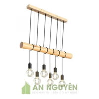 Đèn Gỗ: Mẫu đèn 6 đây thả trần quấn khúc gỗ tròn trang trí quán cafe