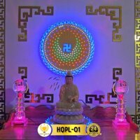 Đèn Hào Quang Led, Đèn Trang Trí Bàn Thờ Viền Pha Lê Chữ Vạn, Để Bàn Thờ, Treo Cùng Tượng Phật HQPL-01