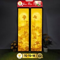 Đèn Hào Quang Phật Hoa Sen In Tranh Trúc Chỉ Bộ Đôi CHÂN THIỆN MỸ, Tranh Treo Phòng Thờ Cùng Tượng Phật TC-TD-18