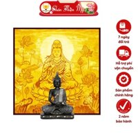 Đèn Hào Quang Phật Quan Âm In Tranh Trúc Chỉ Hoa Sen Vuông CHÂN THIỆN MỸ, Trang Trí Bàn Thờ Phật,Treo Phòng Thờ TC-TV-32