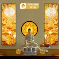 Đèn Hào Quang Phật TỪ TÂM, Tranh Trúc Chỉ ĐỐI, Hào Quang LED, Trang Trí Bàn Thờ, Đèn Thờ Phật, Tranh HOA SEN TUTAM-TC16